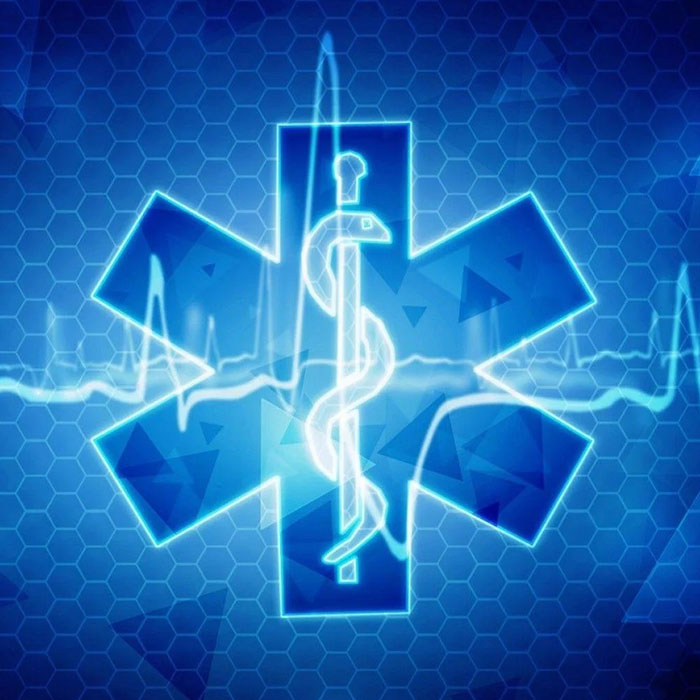 Electrified Blue Ambulance Sign with Caduceus and Hermes staff